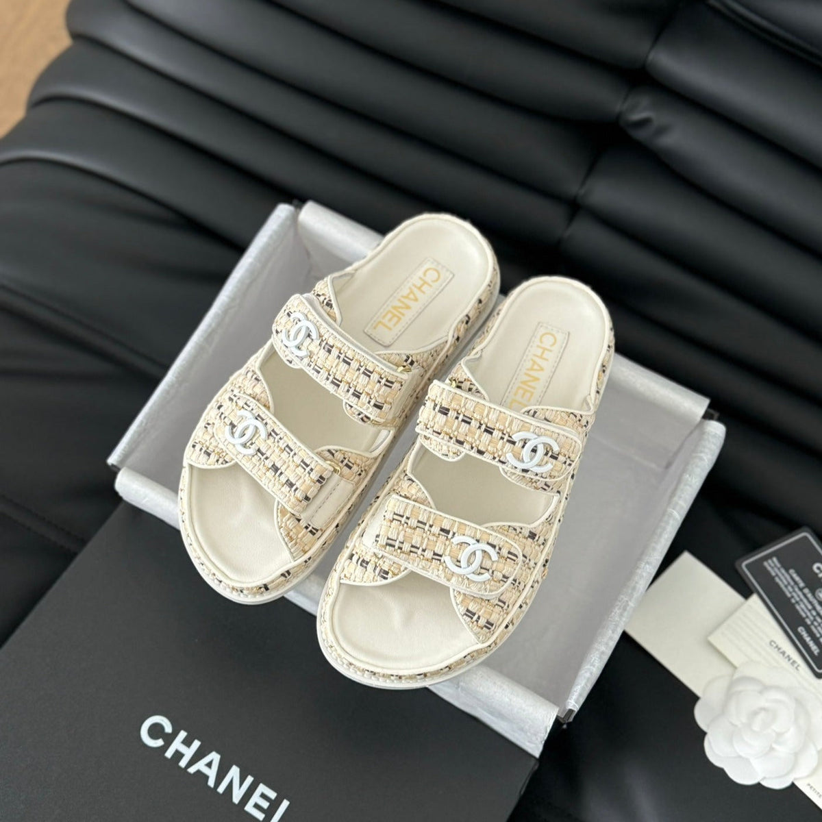 Chanel Mule Sandals Sheepskin Beige Cream