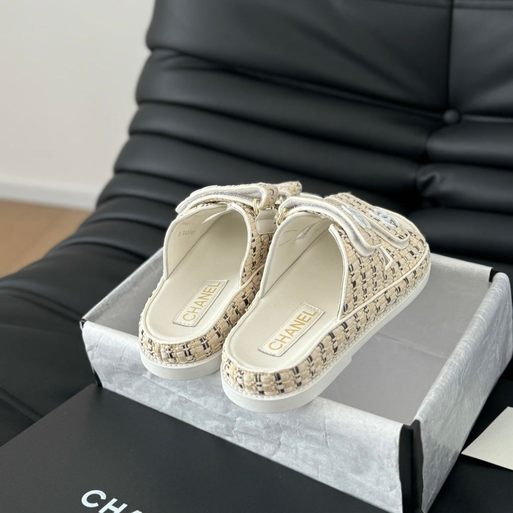Chanel Mule Sandals Sheepskin Beige Cream