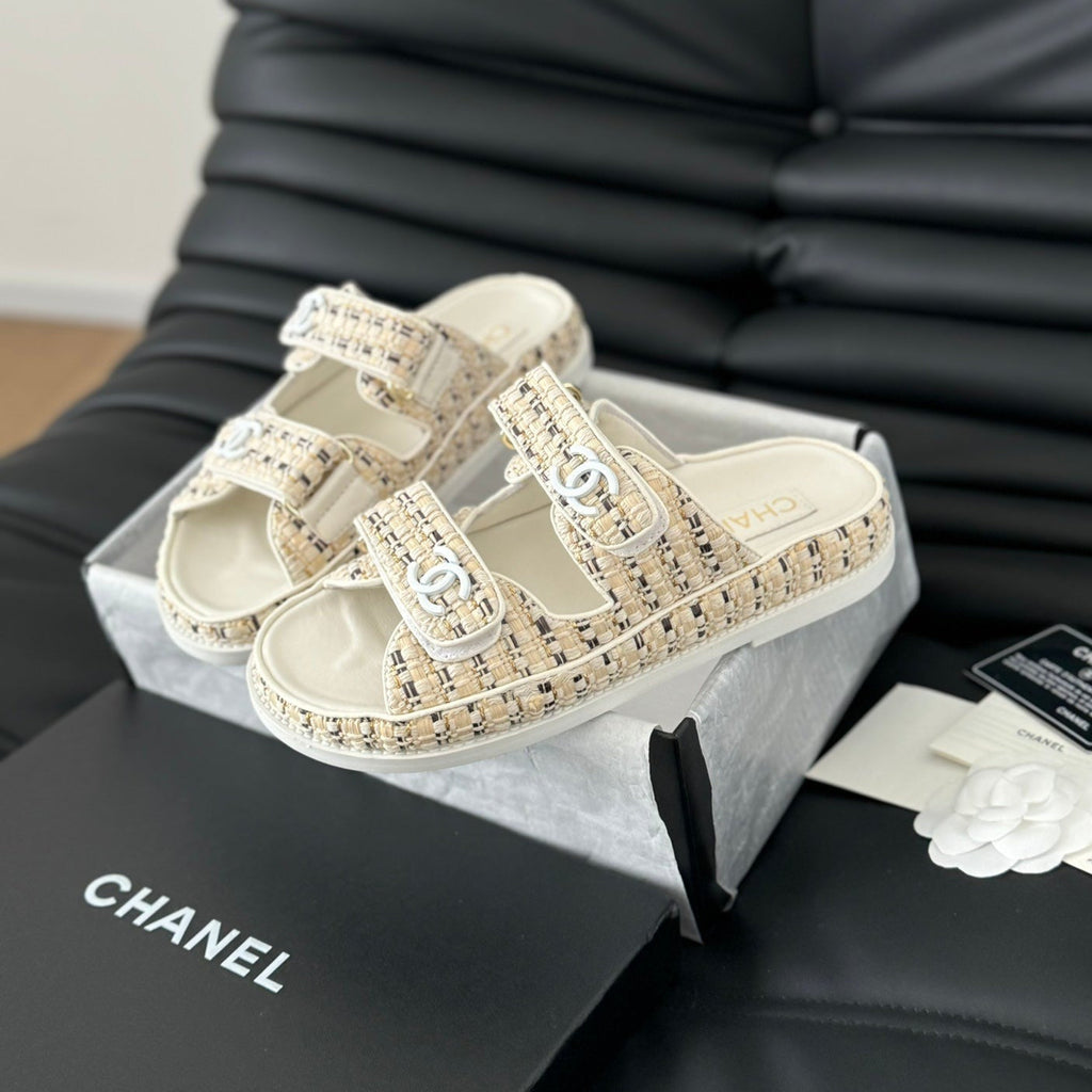 Chanel Mule Sandals Sheepskin Beige Cream