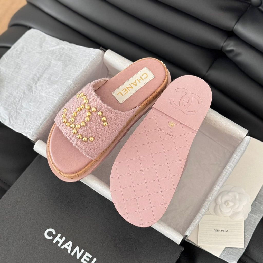 Chanel Slippers Platform Lambskin Turkish Rose