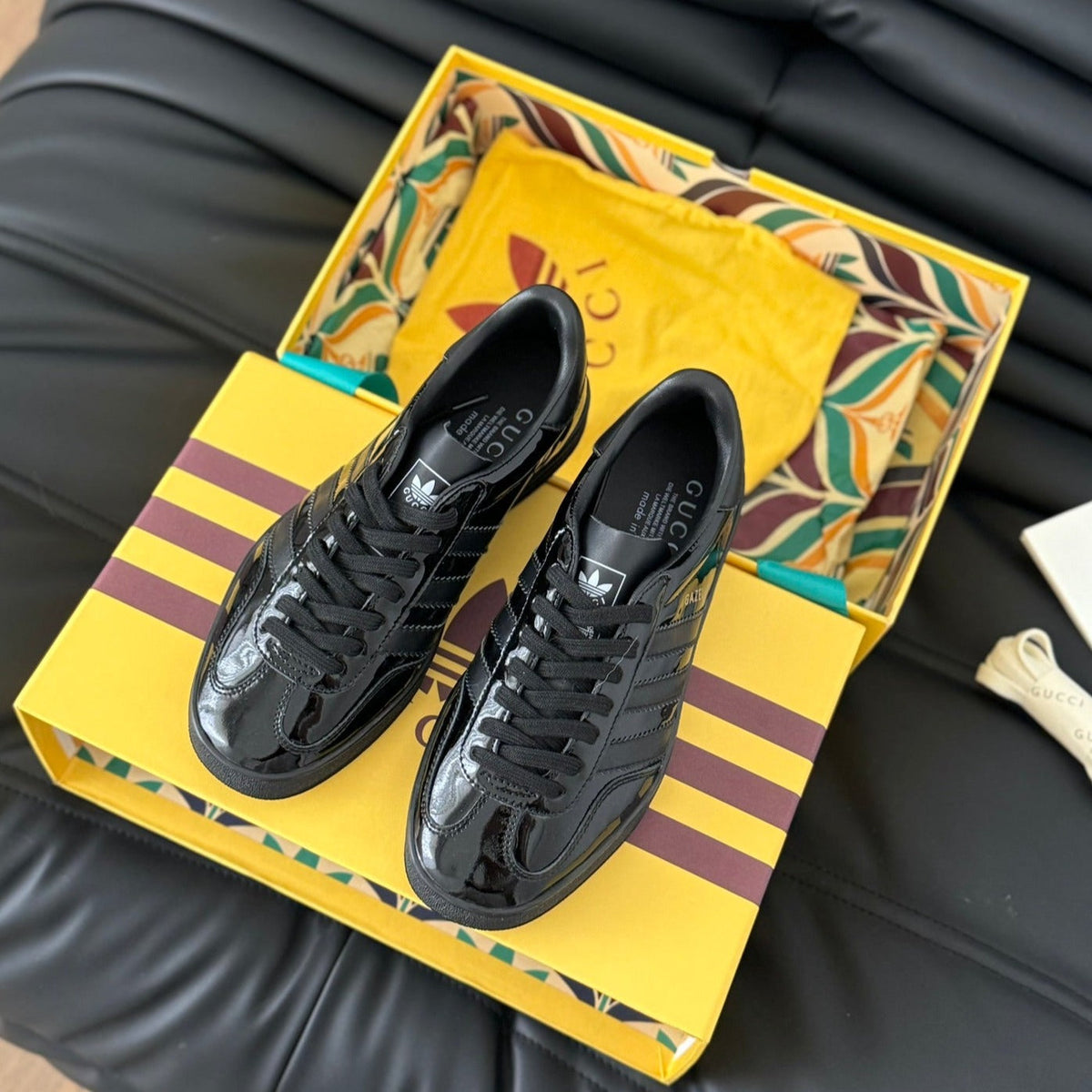 Gucci & Adidas Gazelle Sneaker Glossy Black Calfskin