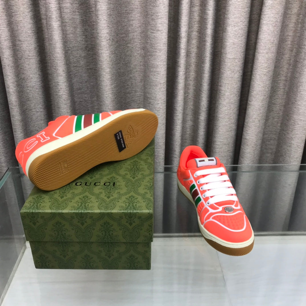 Gucci Screener Sneaker with Web Orange Red Calfskin