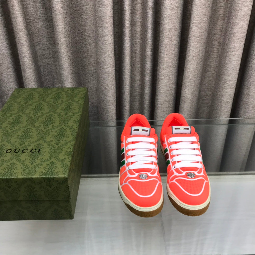 Gucci Screener Sneaker with Web Orange Red Calfskin
