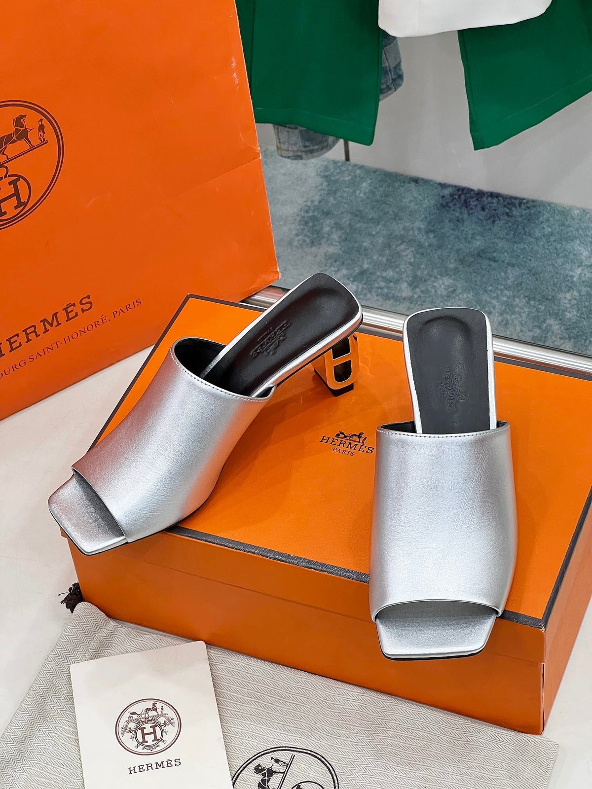 Hermes Iconique 60 Sandal in Silver Calfskin