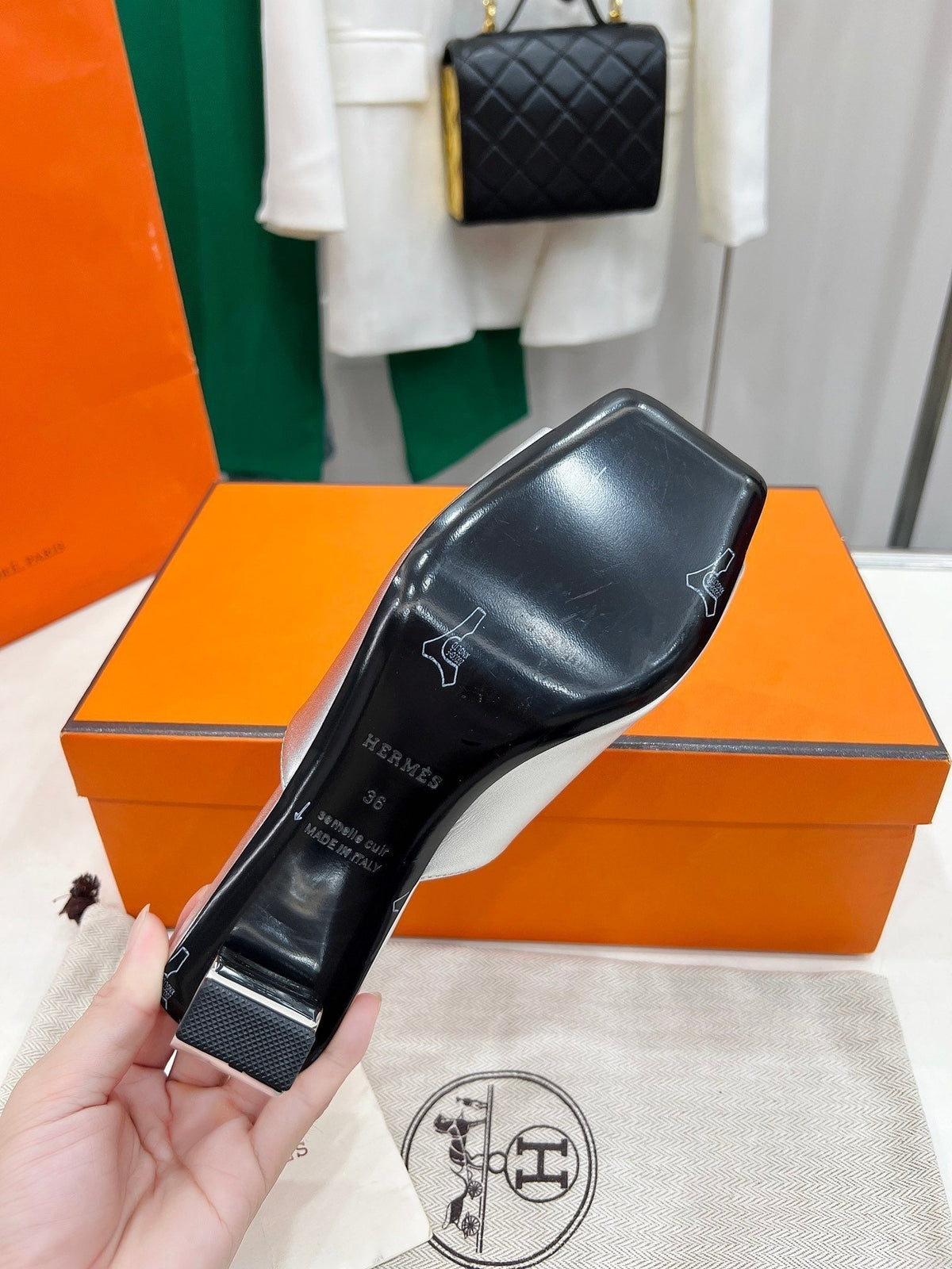 Hermes Iconique 60 Sandal in Silver Calfskin