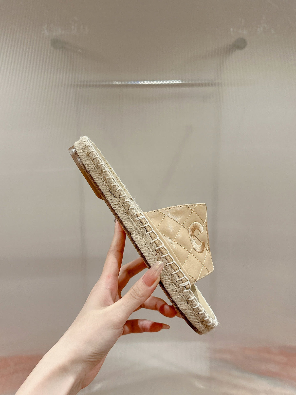 Chanel Flat Slippers in Beige Lambskin Mix Woven