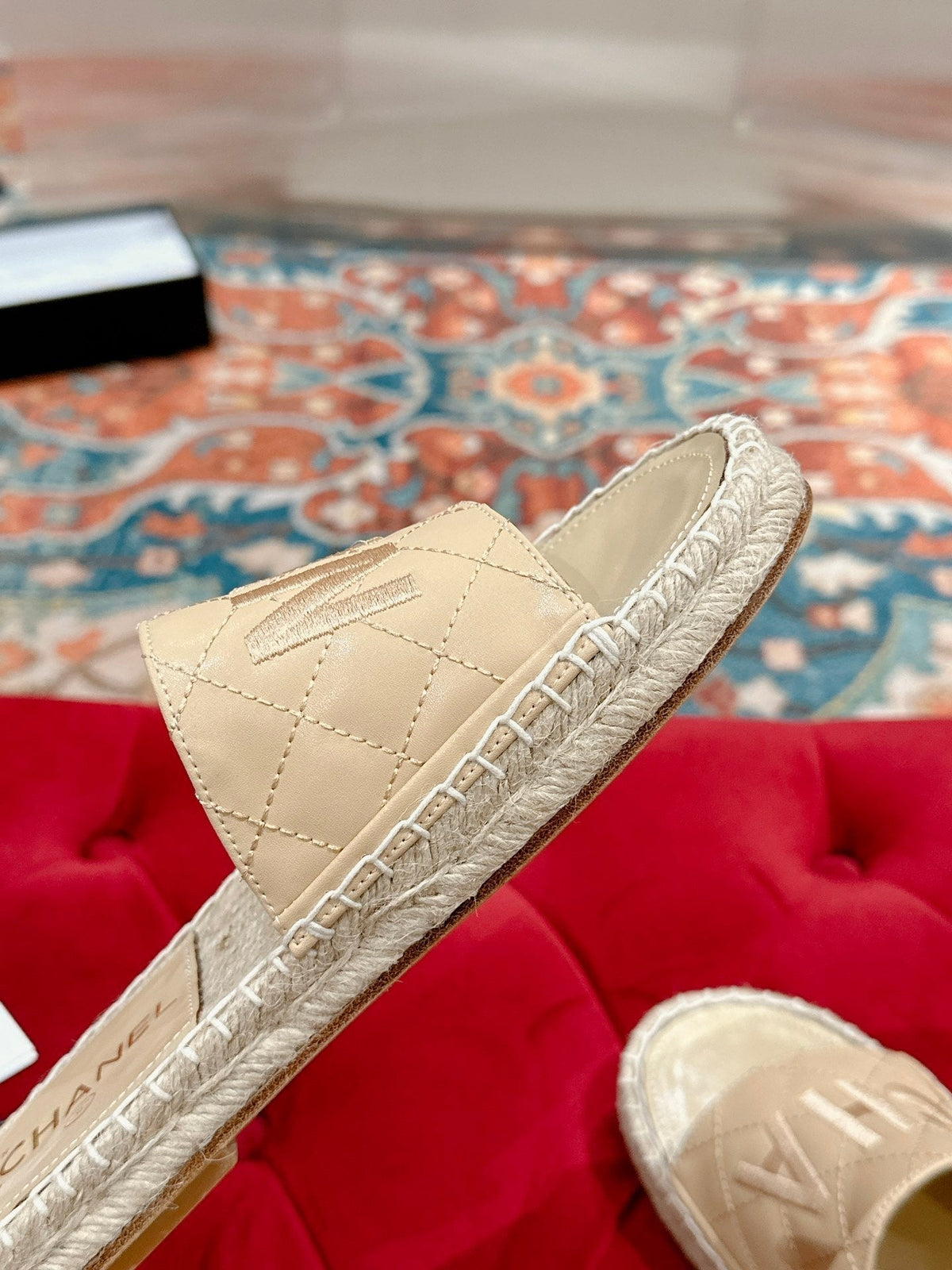 Chanel Flat Slippers in Beige Lambskin Mix Woven