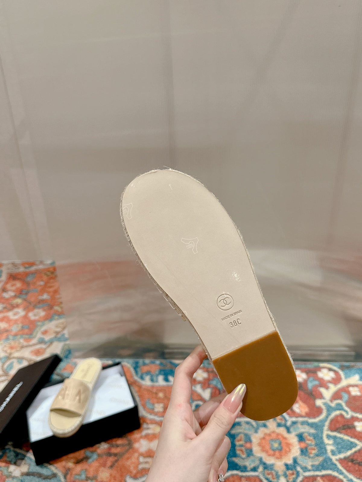 Chanel Flat Slippers in Beige Lambskin Mix Woven