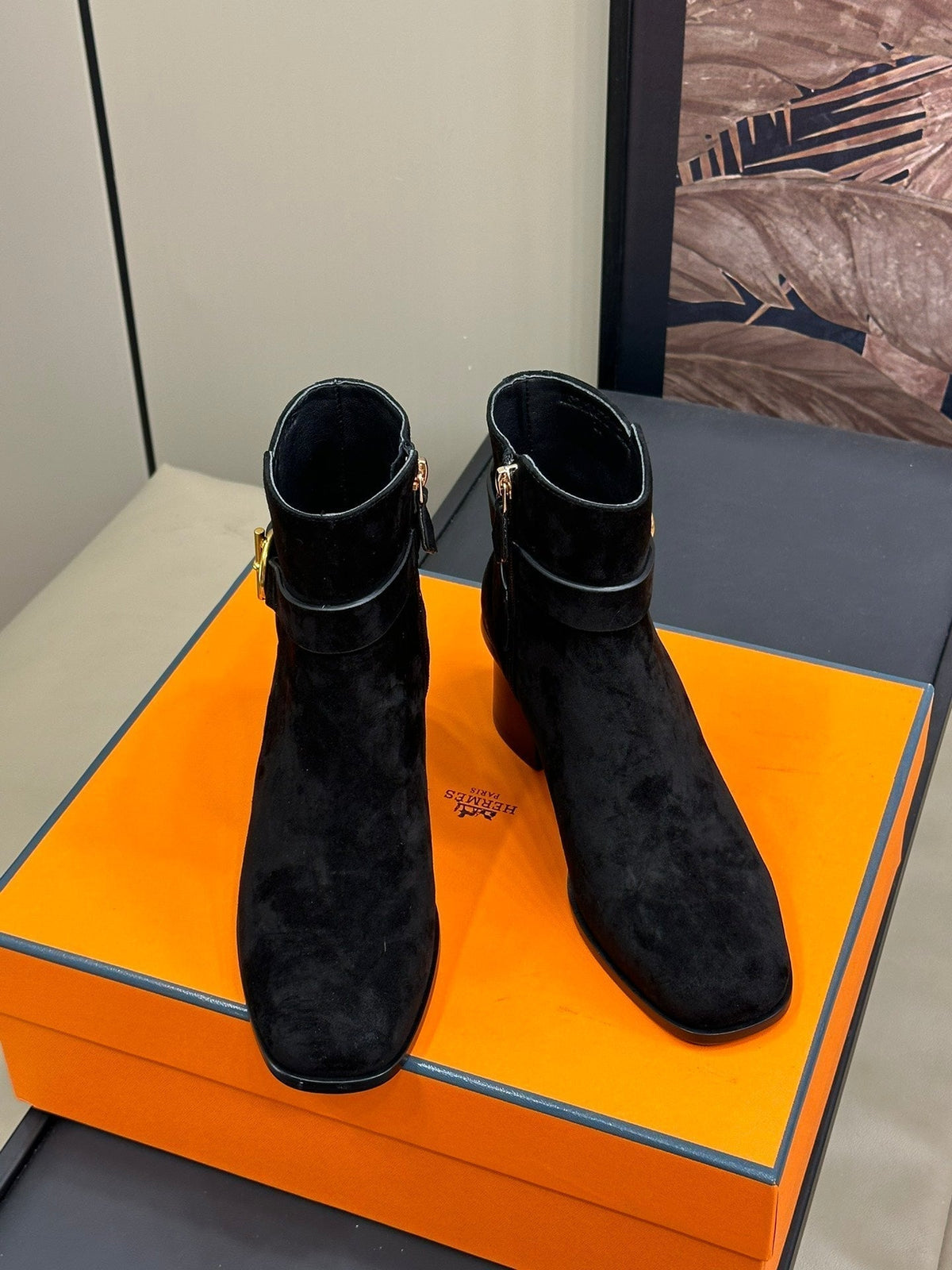 Hermes Jill 60 Ankle Boot in Black Suede