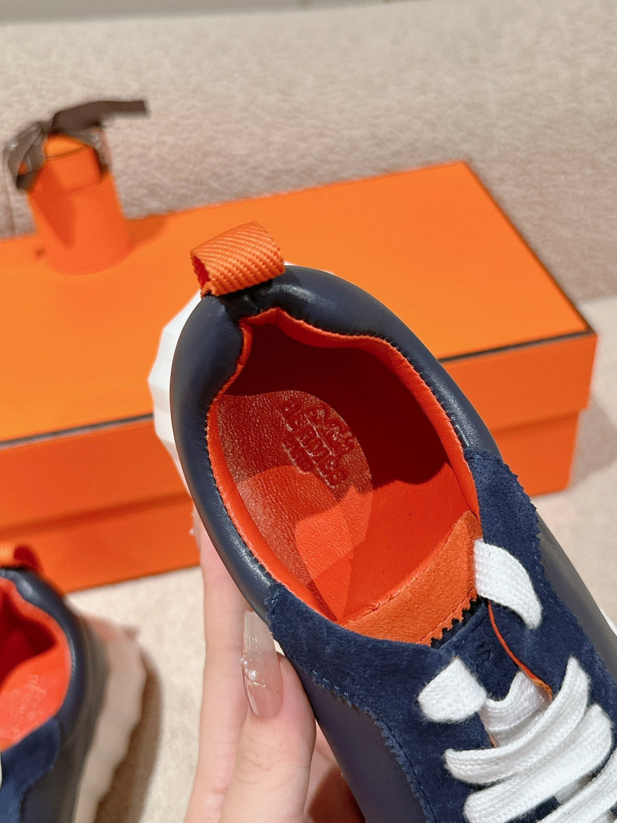 Hermes Mainland Sneaker in Navy Blue Suede and Calfskin 959294
