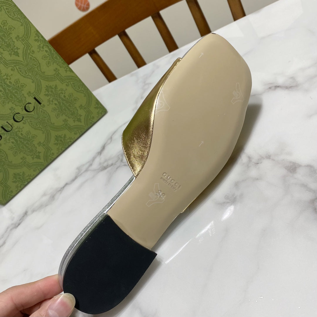 Gucci 26S Blondie Slippers in Gold and Silver Calfskin