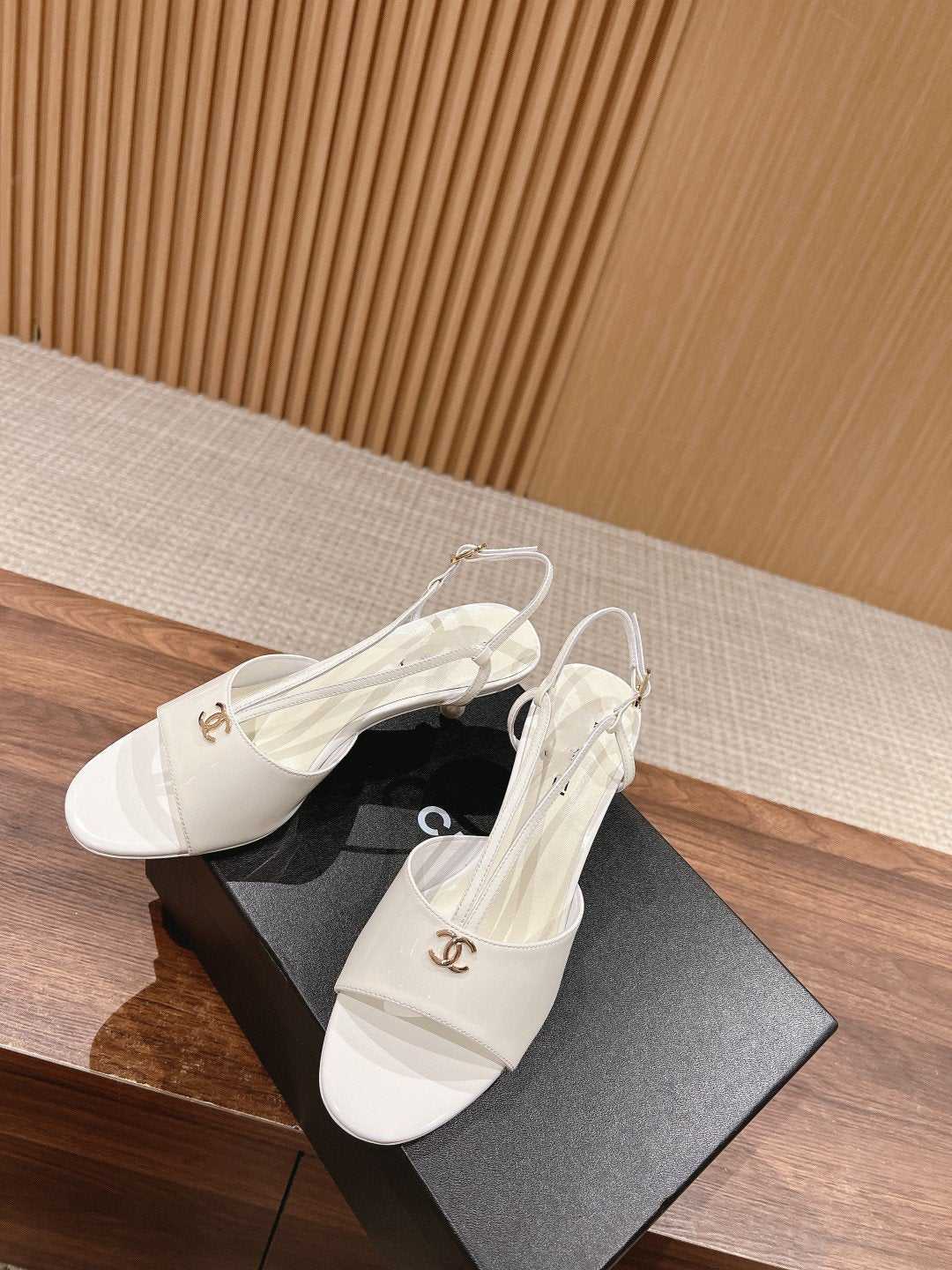 Chanel High Heel 70 Sandals White Patent Calfskin