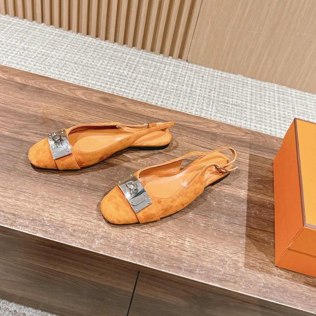 Hermes Innocente Slingback Suede Goatskin Orange