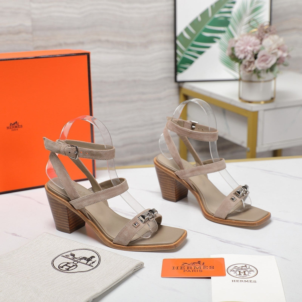 Hermes Ivresse 65 Sandal Beige Suede