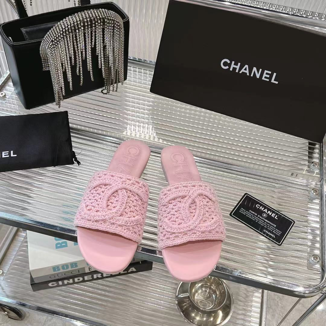 Chanel Slippers Light Pink Sheepskin