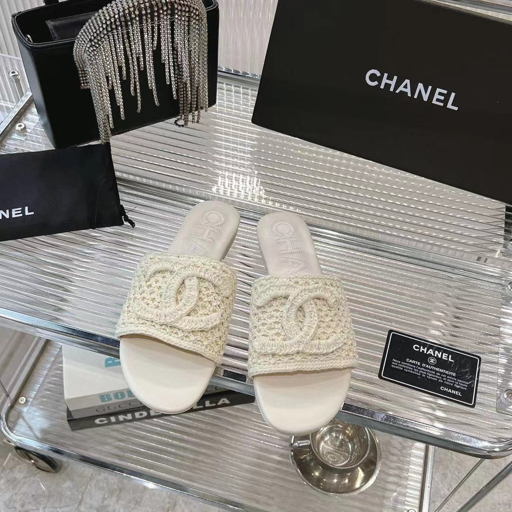 Chanel Slippers White Sheepskin