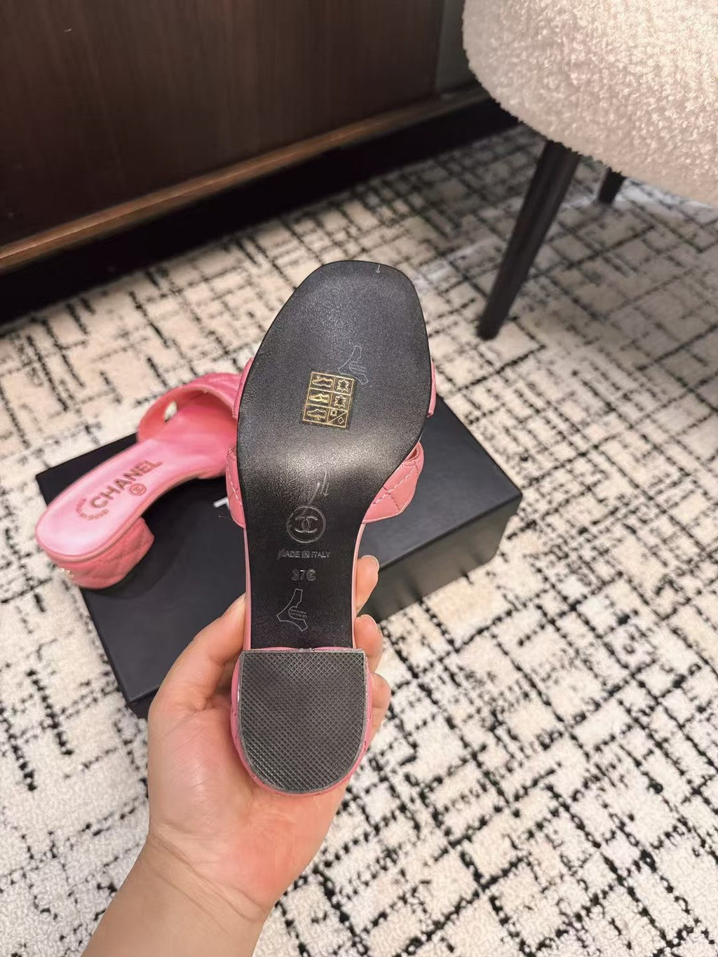 Chanel Mid Heel Mules in Bright Pink Sheepskin