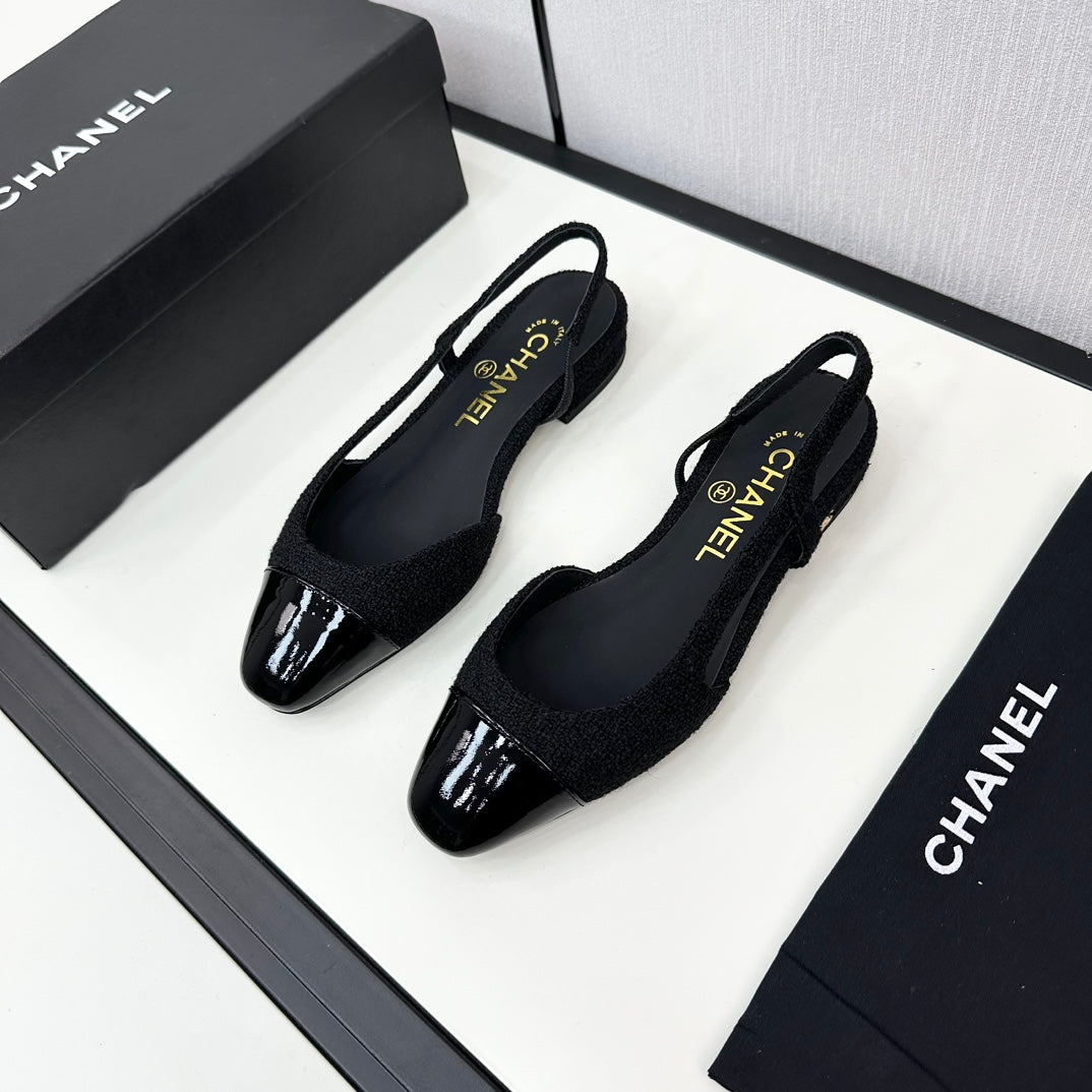 Chanel Slingback Black Tweed and Calfskin