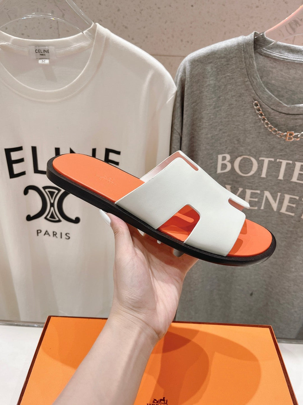 Hermes Izmir Sandal Light Orange Mix White Lambskin