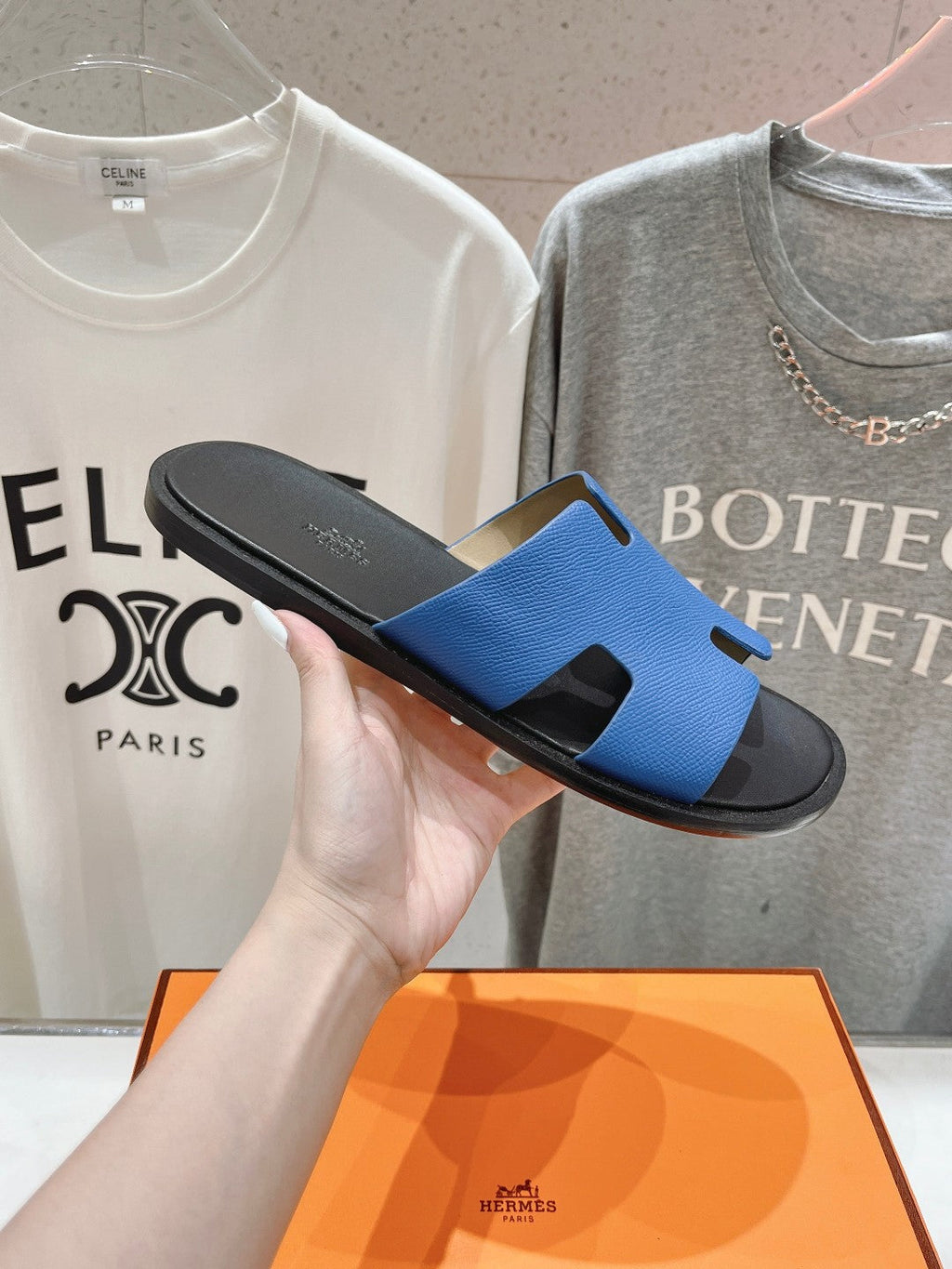 Hermes Izmir Sandal Black Mix Lapis Lambskin