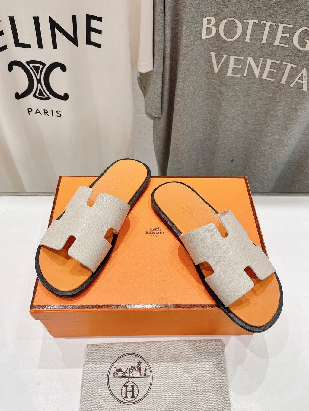 Hermes Izmir Sandal Cream White Mix Light Orange Lambskin