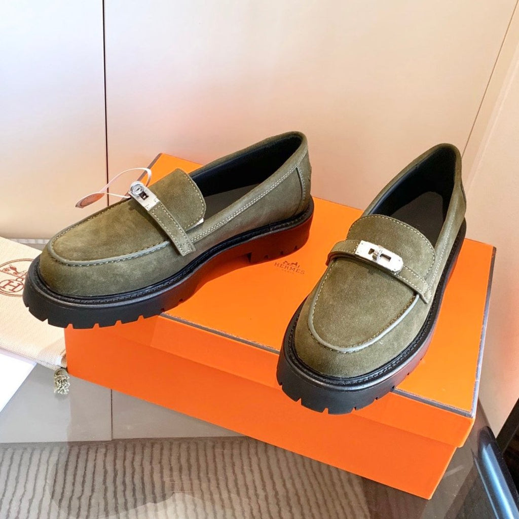 Hermes Icone Loafer in Army Green Suede