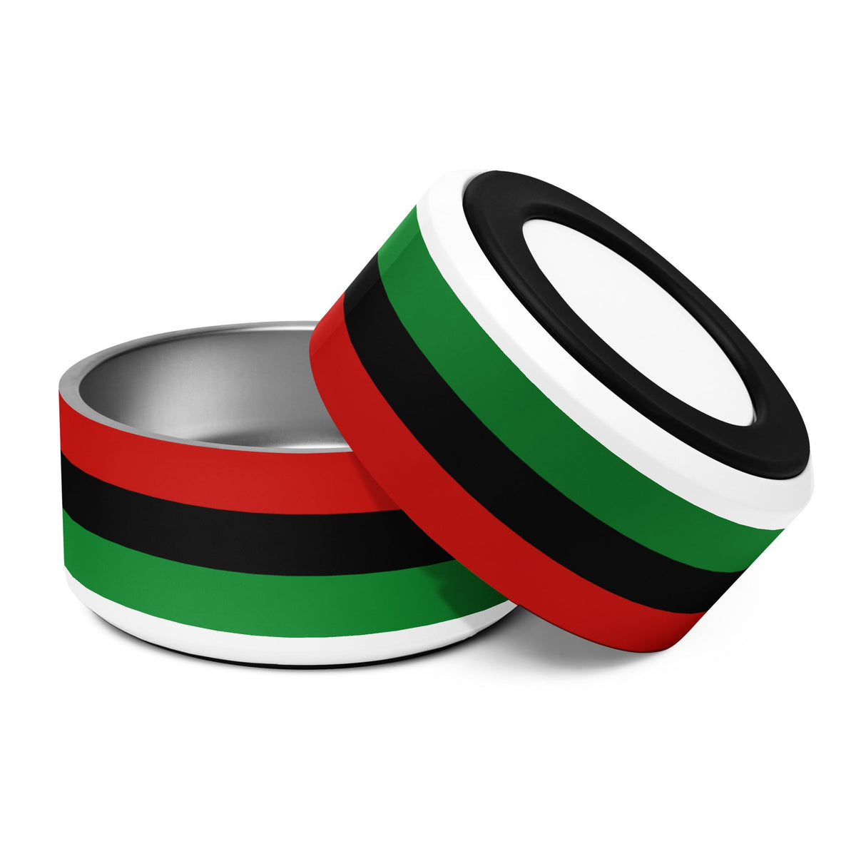 Red, Black, and Green Liberation Flag Dog Bowl, 2 Sizes, Stainless Steel Dog Dish, Durable & Stylish, Black Flag Pet Food Bowl - ERODA Lifestyles