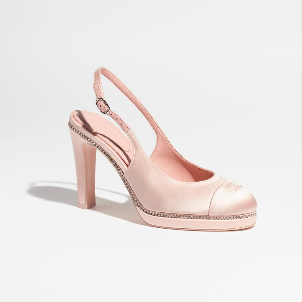 Chanel Slingbacks Light Pink Satin Strass