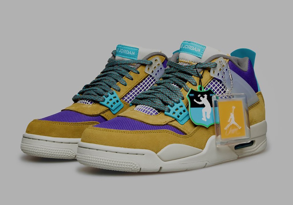 Union x Air Jordan 4 30th Anniversary Desert Moss Turquoise Blue Sneakers