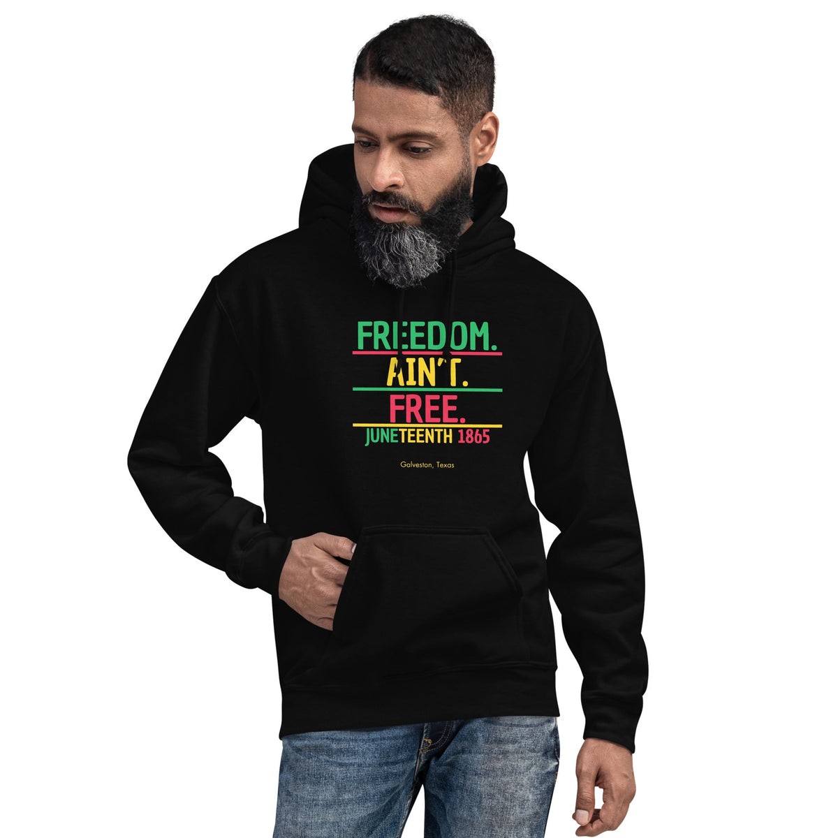 Juneteenth Black History Month Hoodie, "Freedom Ain't Free" Black Hooded Sweatshirt, Kwanzaa Gift, Black Holidays, Unisex Hoodie - ERODA Lifestyles