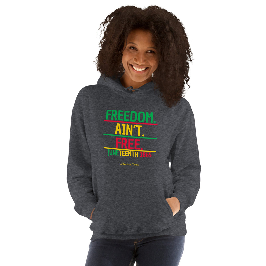 Juneteenth Black History Month Hoodie, "Freedom Ain't Free" Black Hooded Sweatshirt, Kwanzaa Gift, Black Holidays, Unisex Hoodie - ERODA Lifestyles