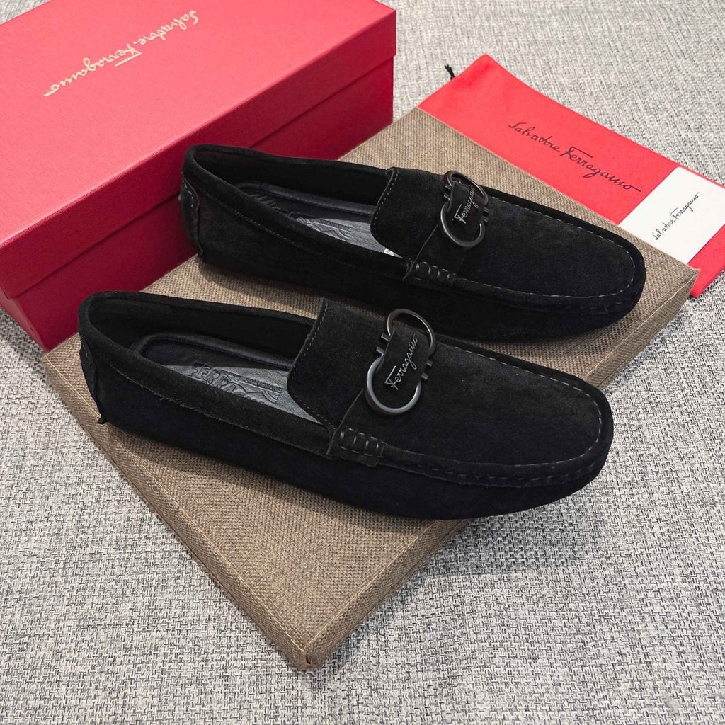 Ferragamo Black Buckle Loafers — hero