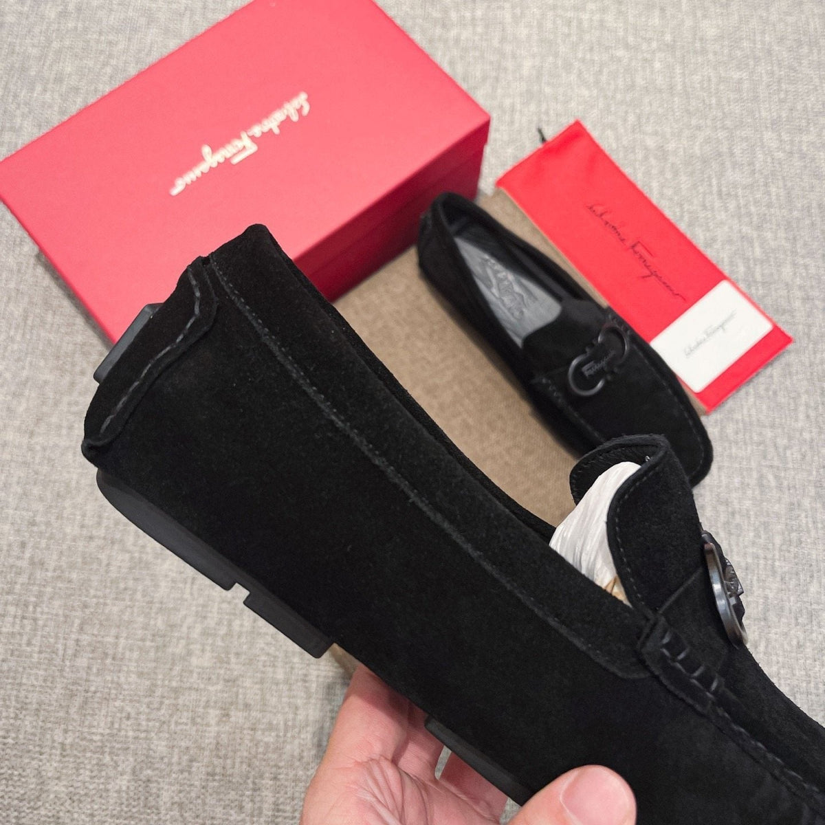 Ferragamo Black Buckle Loafers — detail