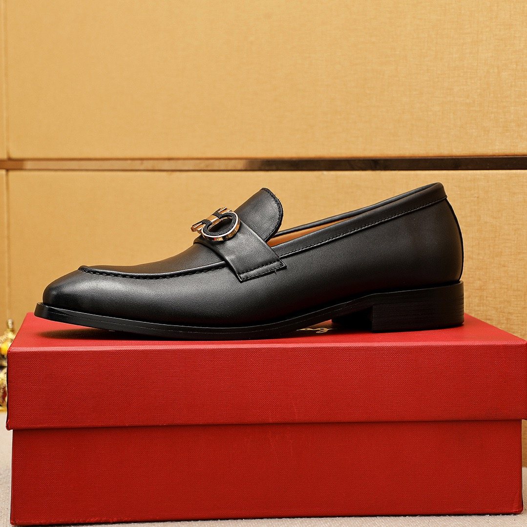 Ferragamo Black Buckle Loafers — side