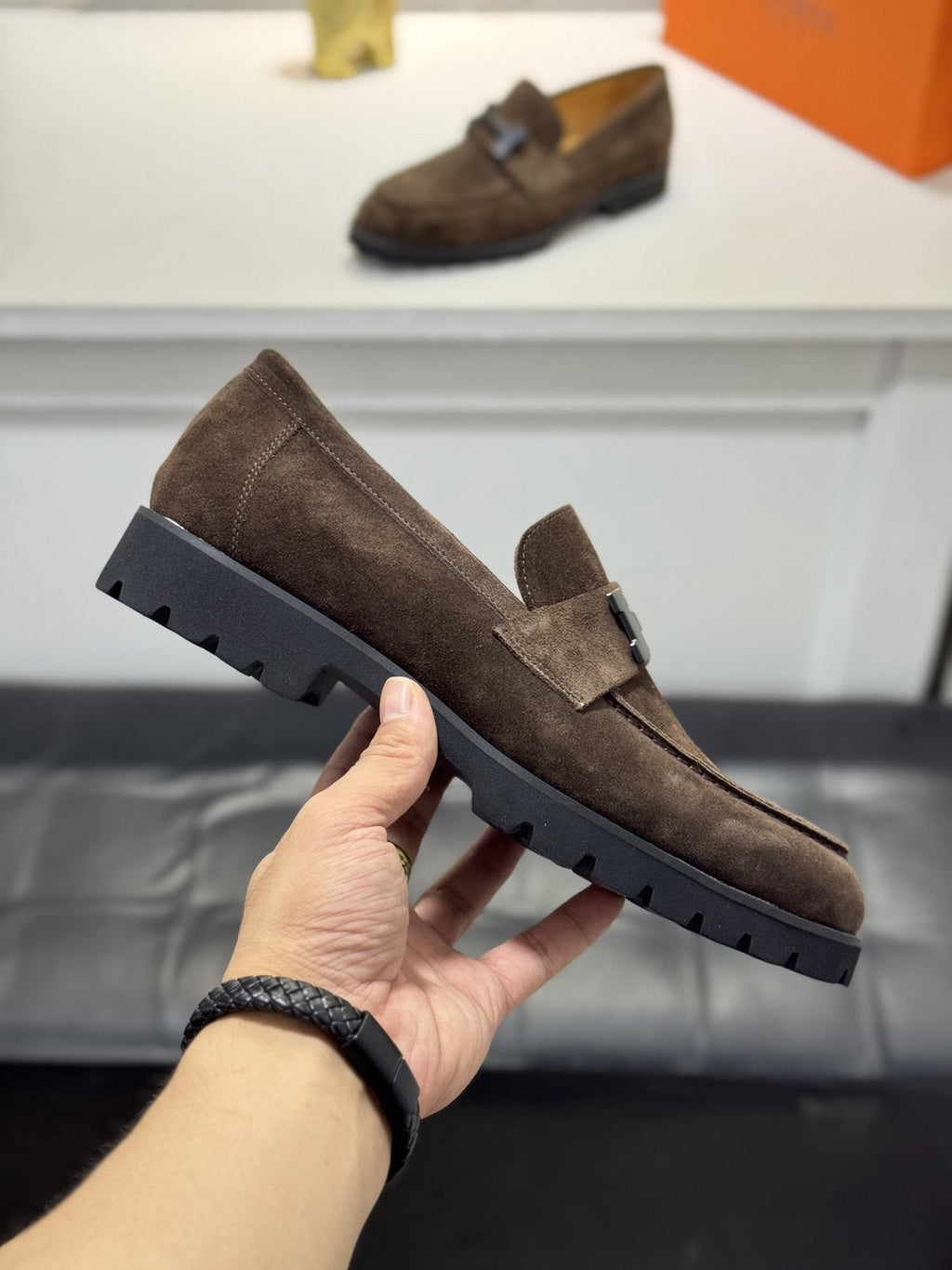 Hermès Dark Brown Lug-Sole Loafers — side