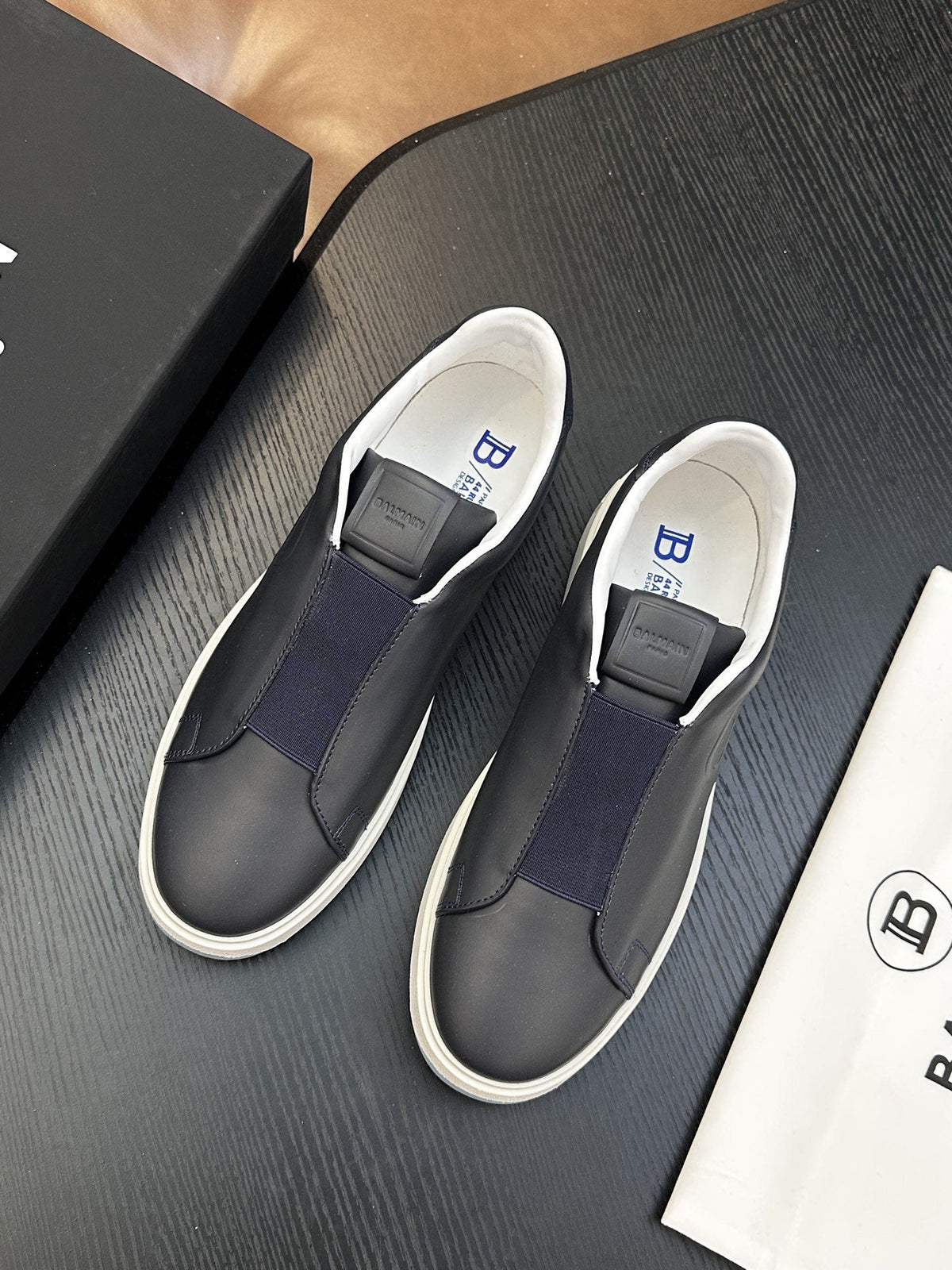 Balmain Navy Elastic Band Slip-On Sneakers — hero