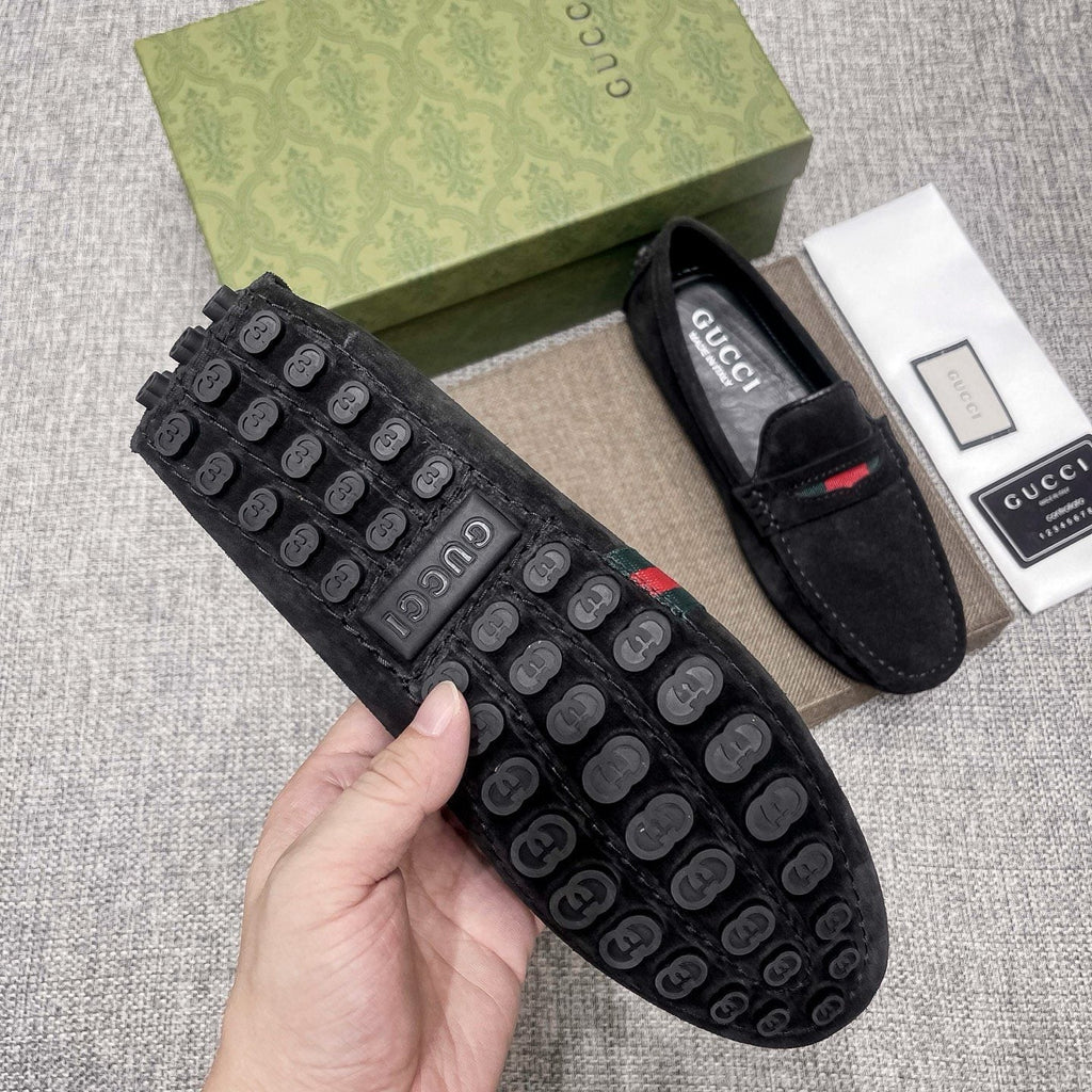 Gucci Black Stripe Slip-On Loafers — side