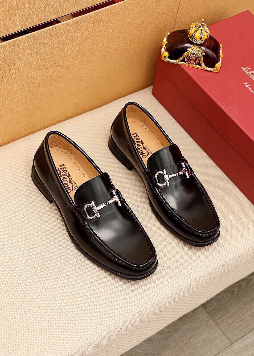 Ferragamo Black Metal-Bit Loafers — front
