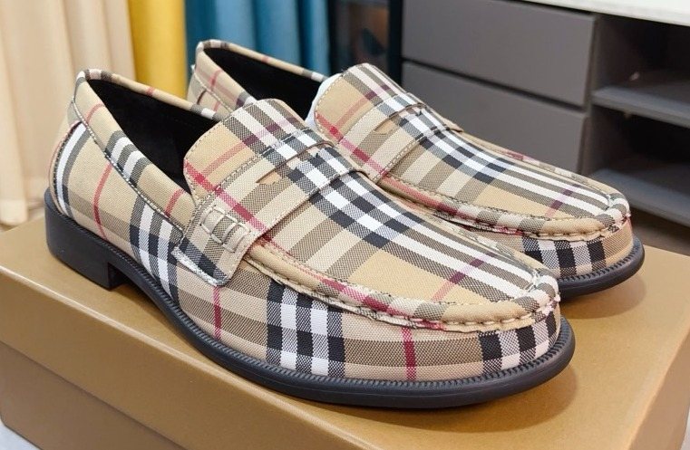 Burberry Beige Check Plaid Loafers — hero