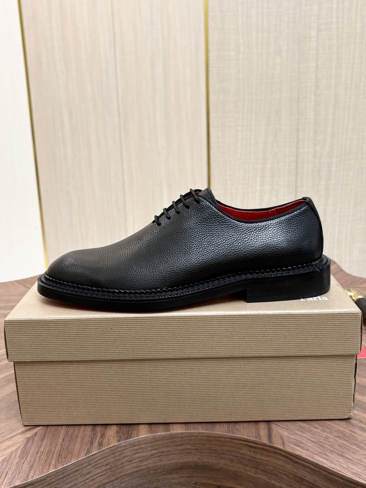 Black Lace-Up Dress Shoes with Red Lining — side