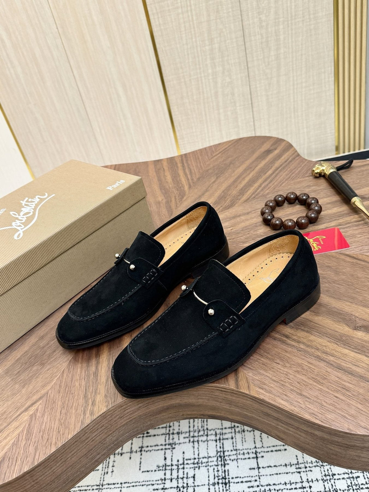 Christian Louboutin Black Metal-Accent Slip-On Loafers — front