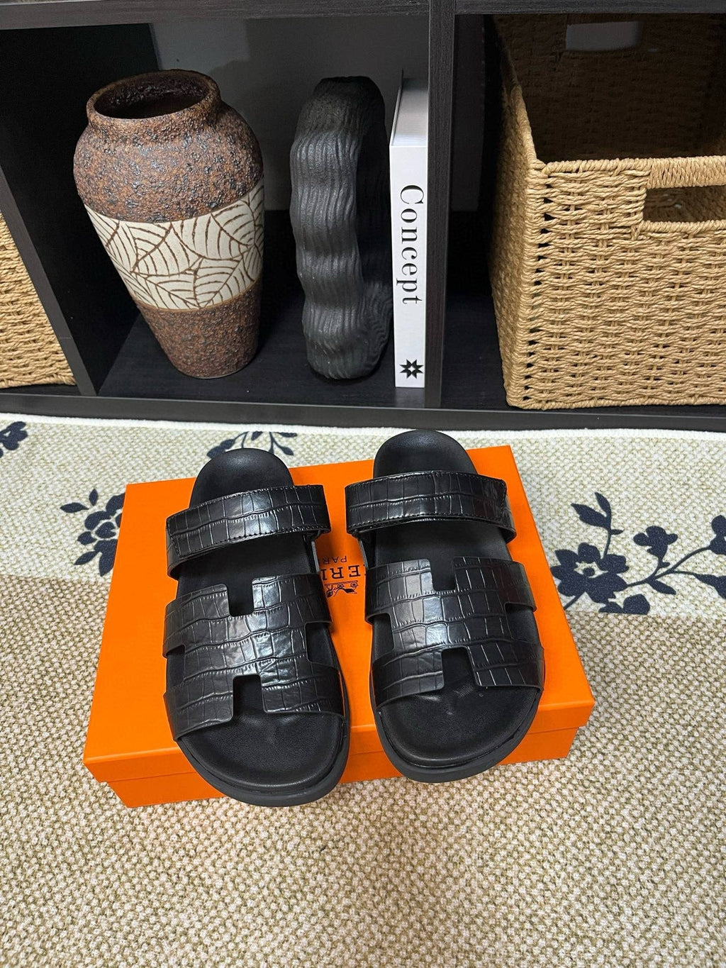 Hermes Kazimir Black Slide Sandals — hero
