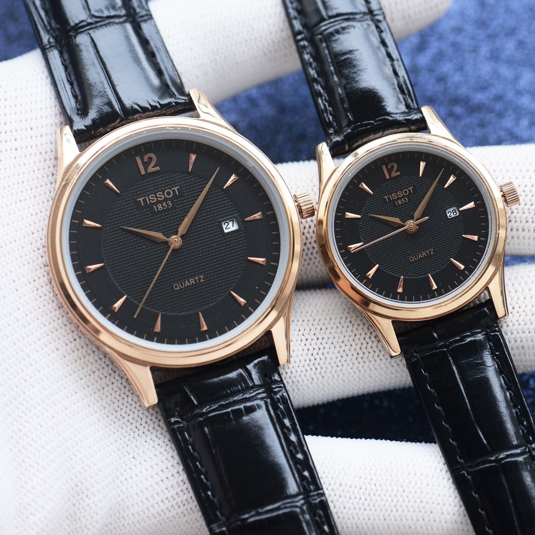 Tissot Rose Gold Black Dial Strap Couple Watch Set — hero