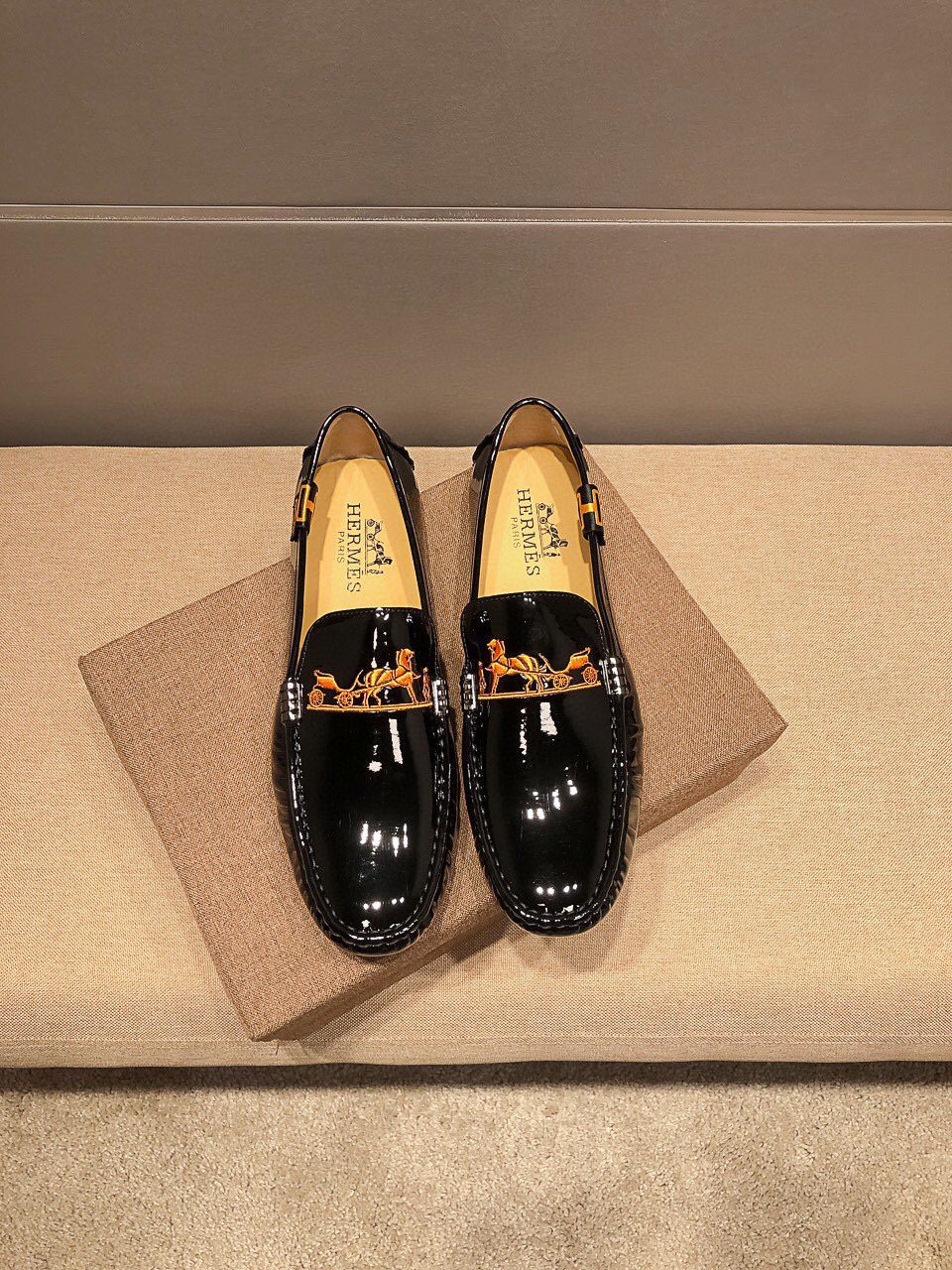 Hermès Black Glossy Hardware Loafers — hero
