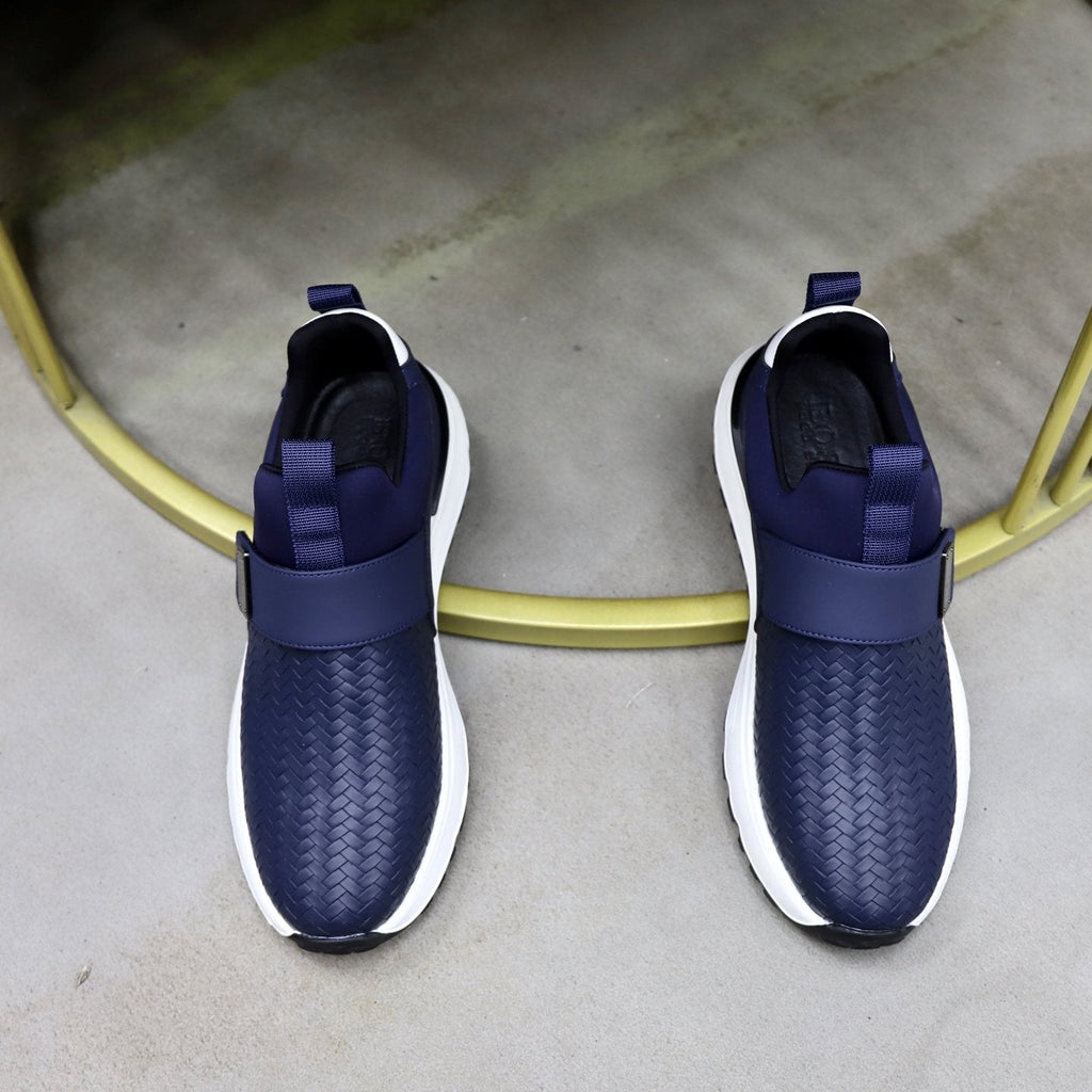 BOSS Navy Textured Slip-On Sneakers — front