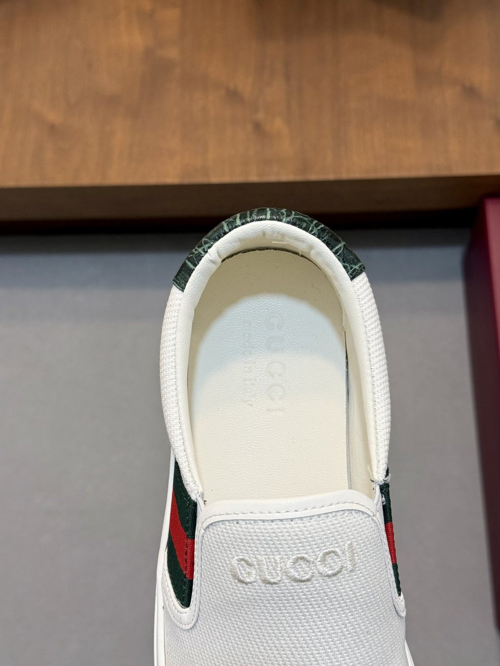 Gucci White Stripe Slip-On Sneakers — detail