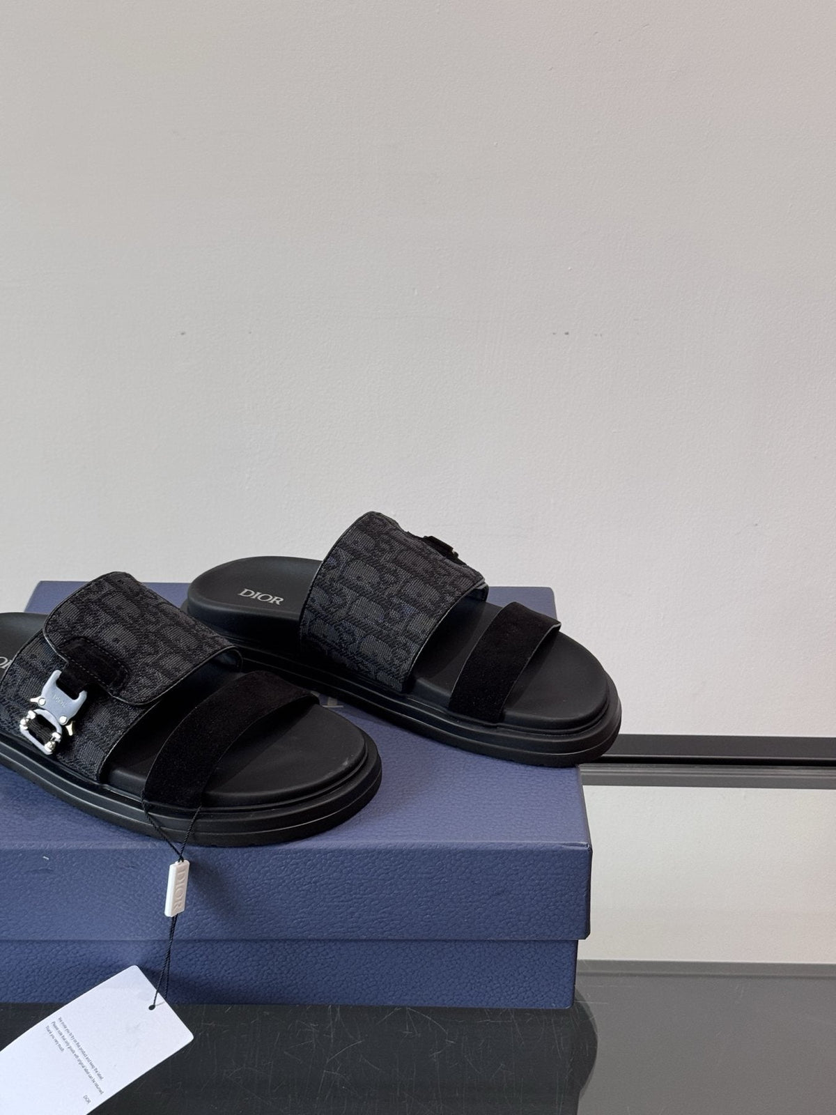 Dior Dark Gray Patterned Slide Sandals — detail