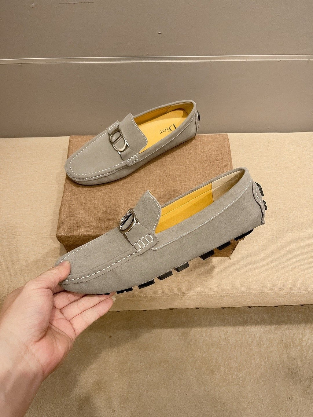 Dior Gray Metal Accent Driving Loafers — model