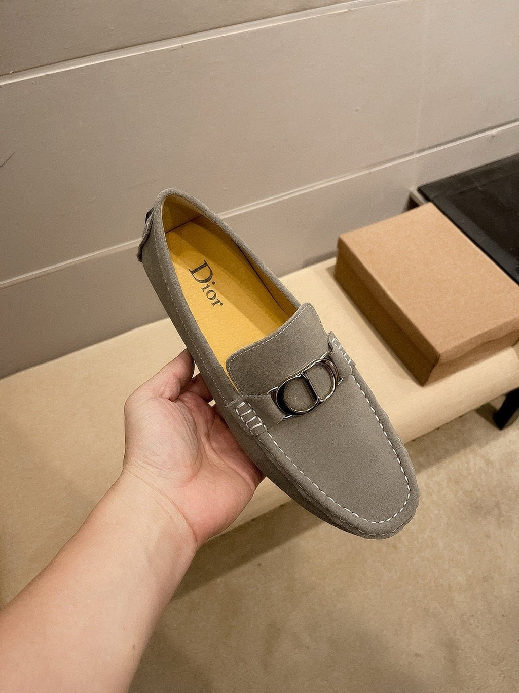 Dior Gray Metal Accent Driving Loafers — model