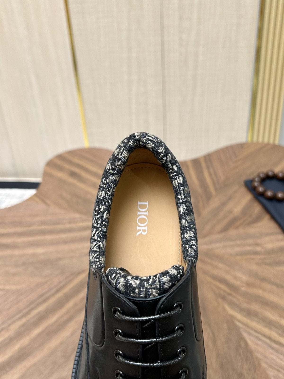 Dior Black Patterned-Collar Lace-Up Shoes — detail
